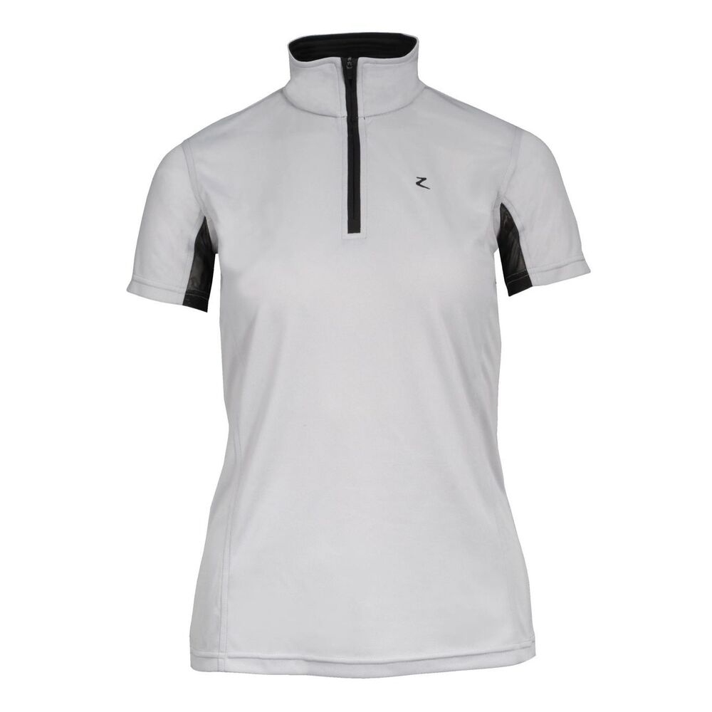 Horze Trista Functional Show Shirt Gray Black Short Sleeve Equestrian US 10